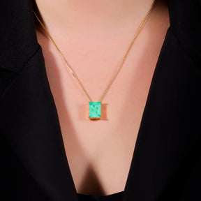 Green Rectangular Stone Gold Necklace