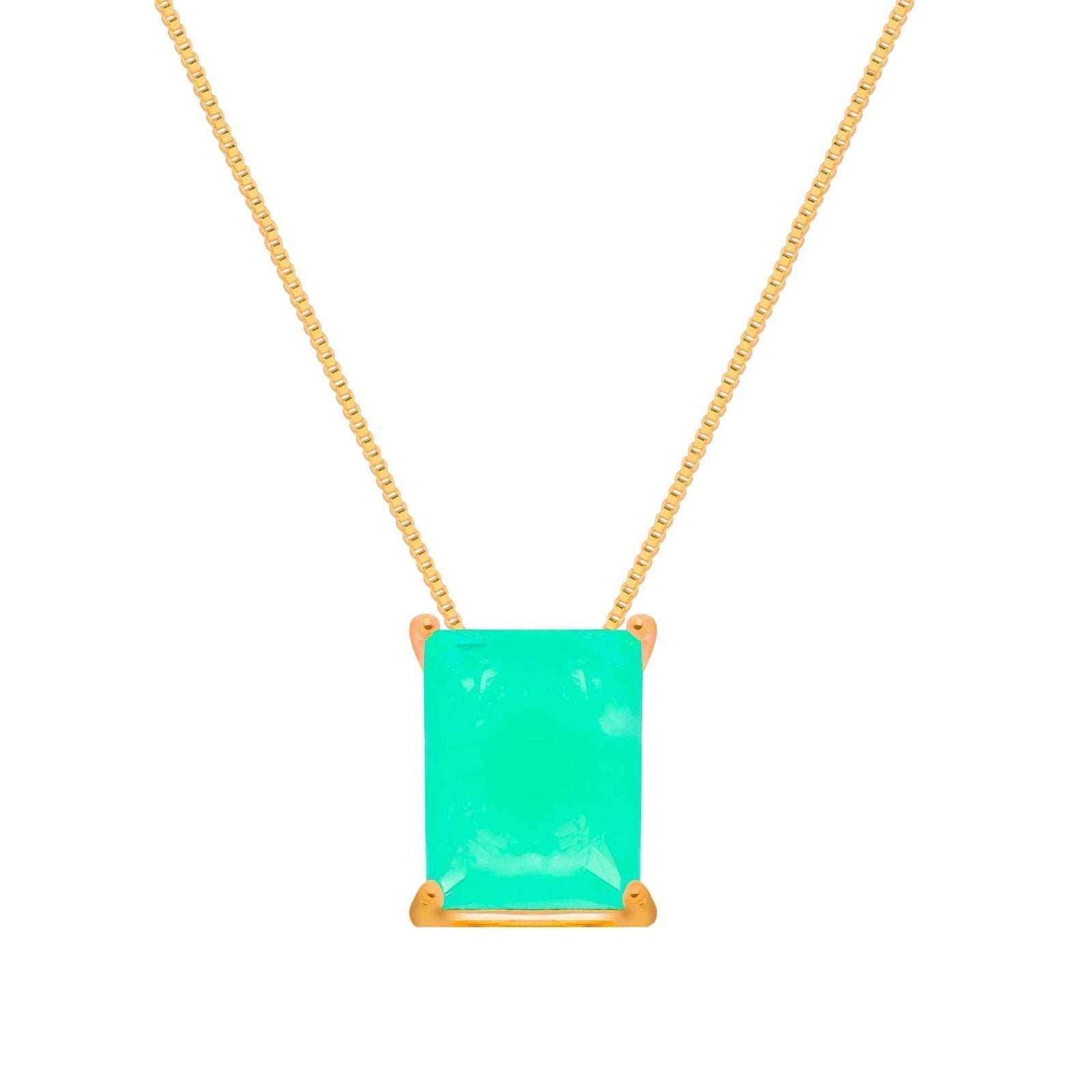 Green Rectangular Stone Gold Necklace