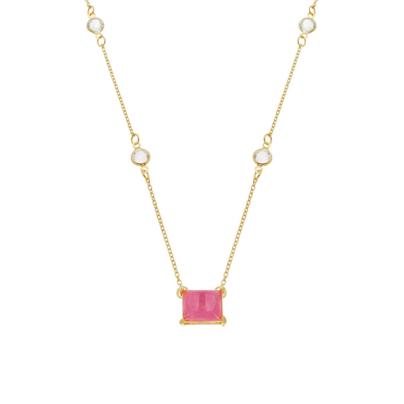 Golden Necklace with Pink Rectangles and Points of Light