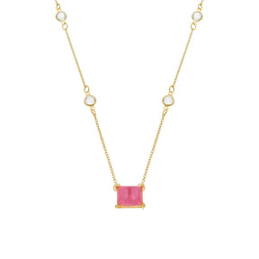 Golden Necklace with Pink Rectangles and Points of Light