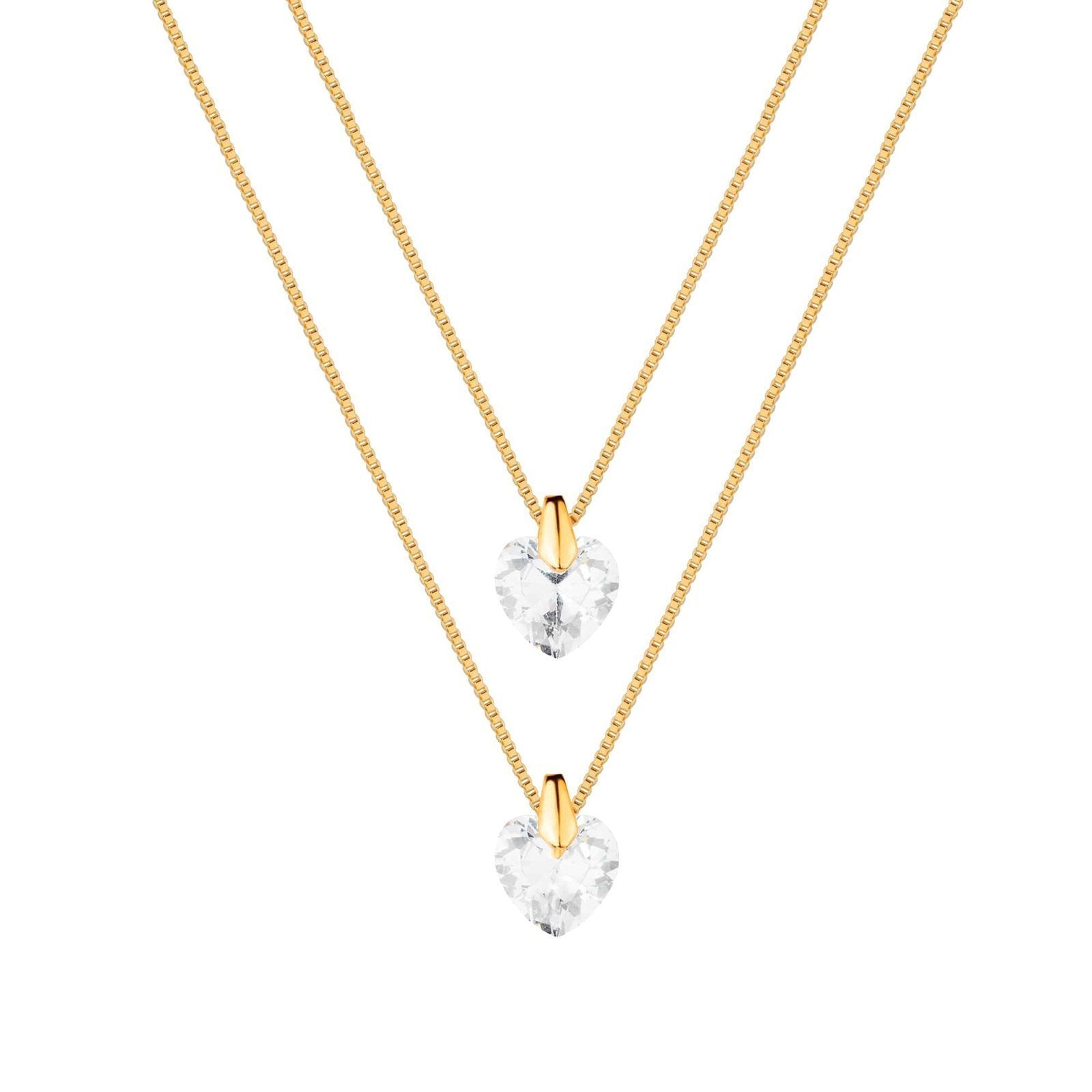 Gold Double Crystal Heart Necklace