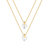 Gold Double Crystal Heart Necklace