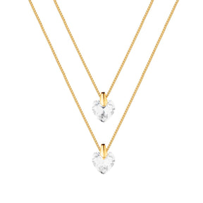 Gold Double Crystal Heart Necklace