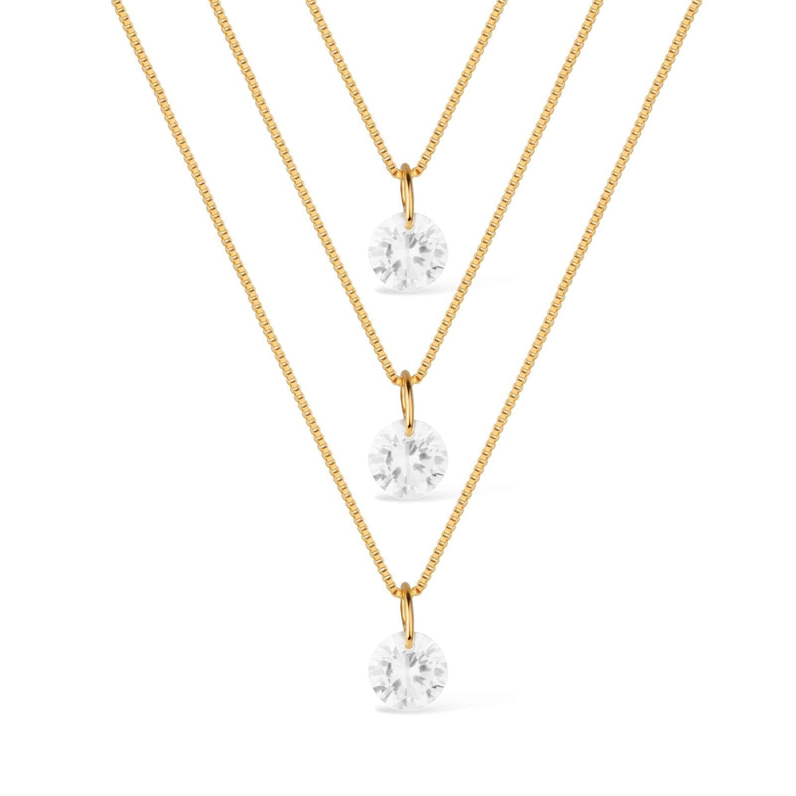 Triple Gold Necklace with 3 Light Points in Zirconia