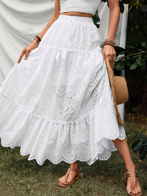 Swing skirt with tassels and eyelets White