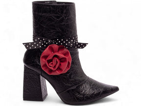 Black Vintage Napa Boot with Red and Polka Dot Details