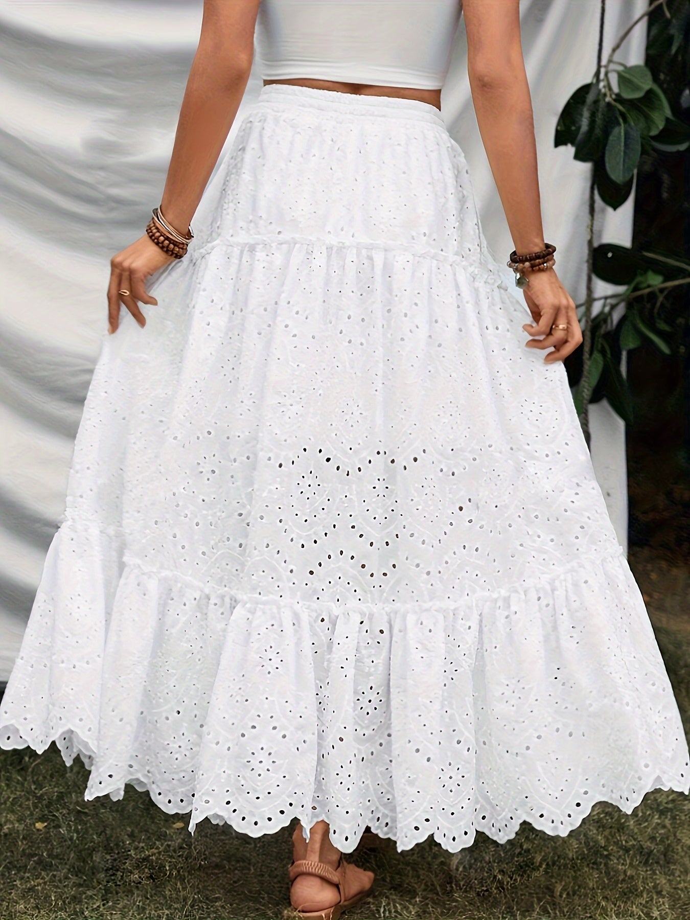 Swing skirt with tassels and eyelets White