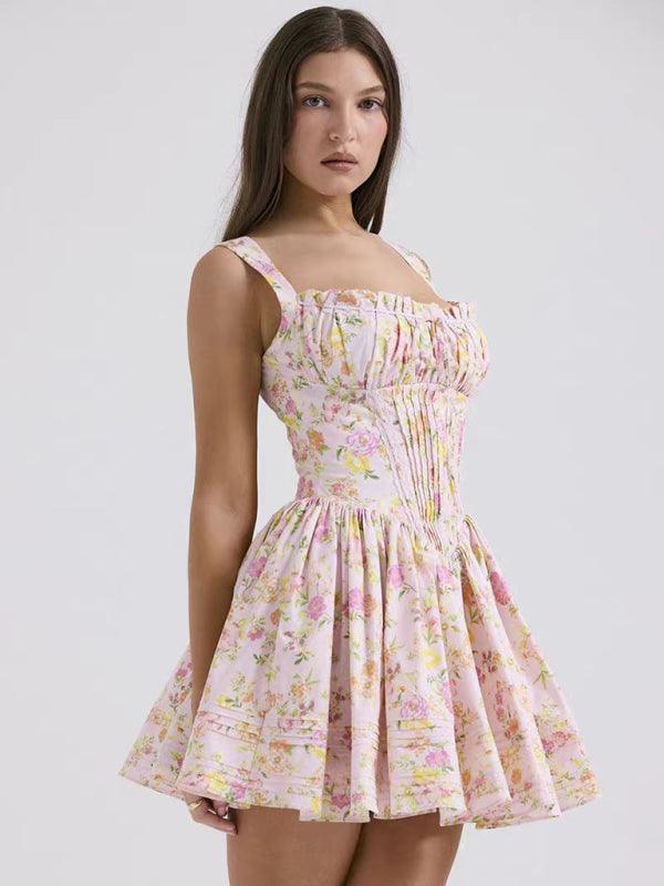 Novo vestido sexy e elegante com estampa floral e cintura suspensa - Nannipaty