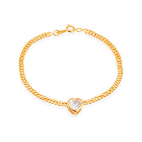 Gold Bracelet with Zirconia Heart Stone