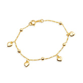 Gold Bracelet with Heart and Sphere Pendants