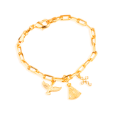 Golden Religious Bracelet Our Lady, Holy Spirit and Cross Studded with Zirconia