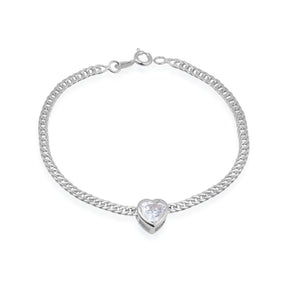 Silver Bracelet with Zirconia Heart Stone