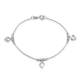 Plain Silver Bracelet with 3 Heart Pendants